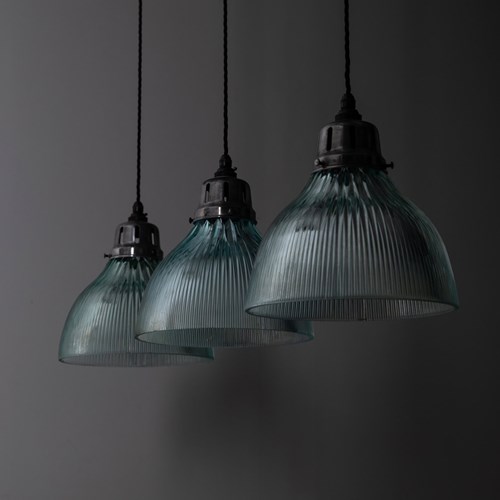 Blue Tinted Holophane Ceiling Pendant Lights 