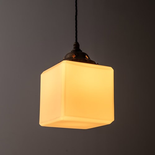 Vintage Cube Opaline Glass Pendant Ceiling Light