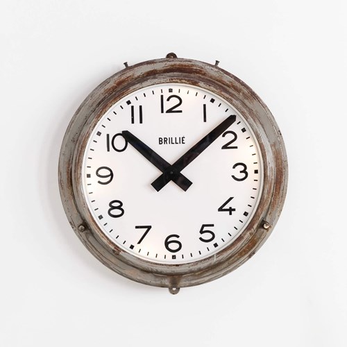 Large Illuminated Industrial Railway French Brillie Wall Clock