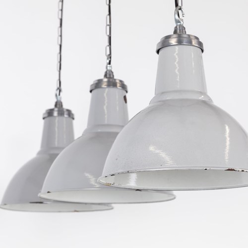 Large Industrial Grey Thorlux Enamel Pendant Light
