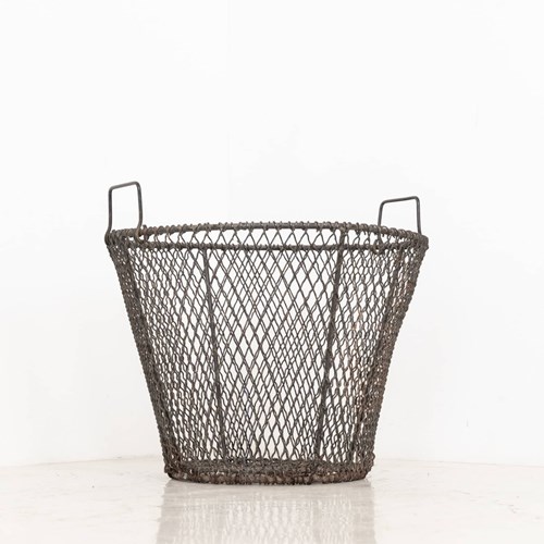 Large Vintage Industrial Wire Factory Waste Basket