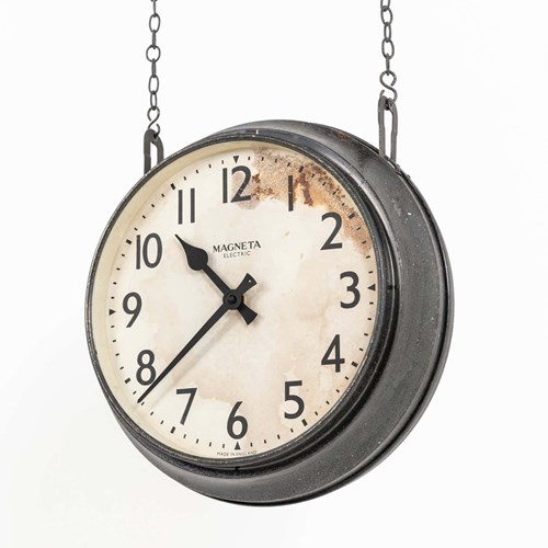 Vintage Industrial Double-Sided Magneta Industrial Factory Wall Clock