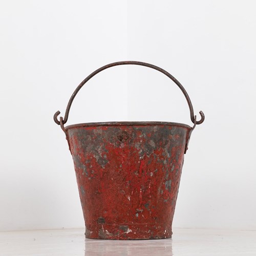 Mid Century Red Painted Fire Bucket 