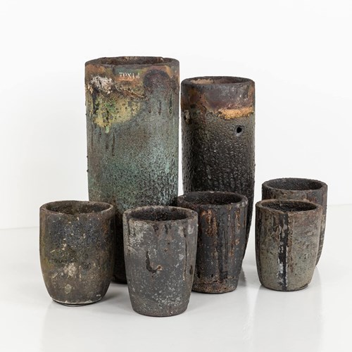 Mid Century Industrial Lava Stone Decorative Foundry Crucible Planter Pots