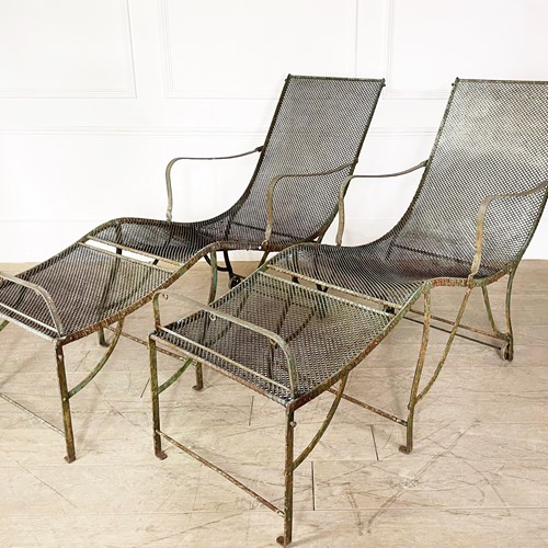 Pair of French 19th c Iron and Mesh Recliners 1880