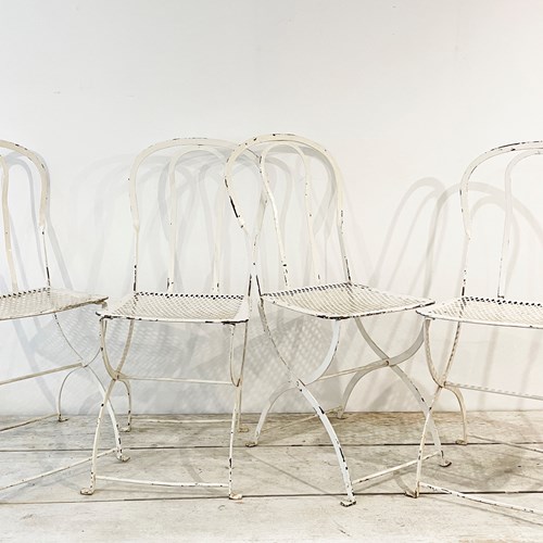 Set Of 4 French Iron Garden Chairs - Circa 1920