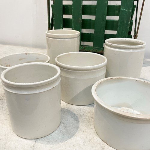 6 Medium French White Porcelain Food Jars - C 1900