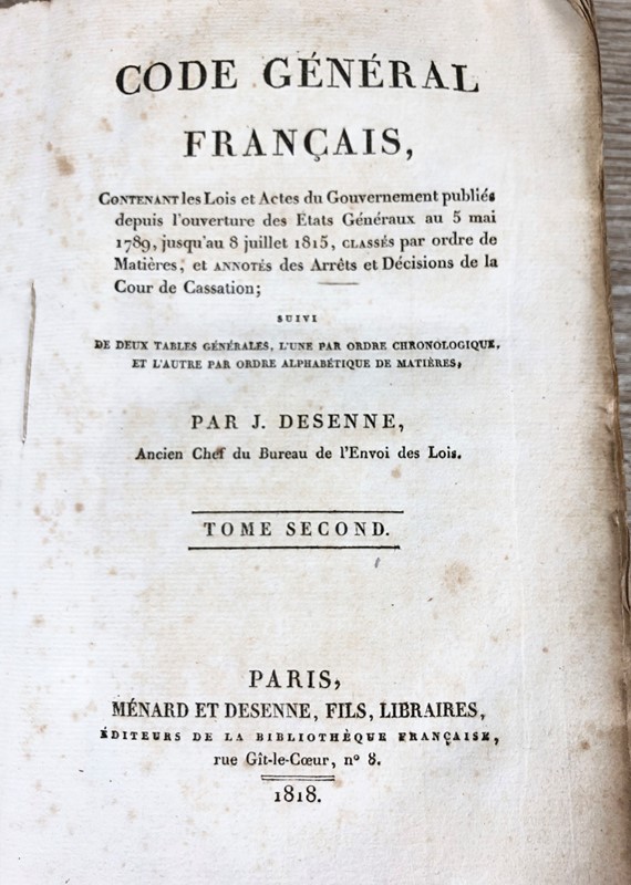 8 Volumes of 'Code General Francais -  Paris 1821 -appley-hoare-8codegeneral7-main-637730275691626204.jpg