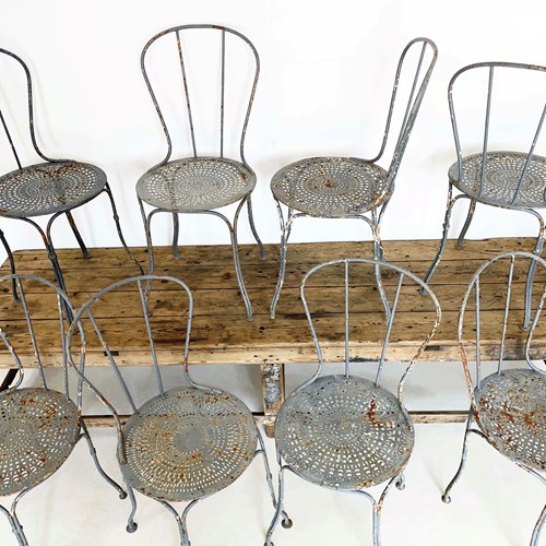 Set Of Eight 19Th Century French Iron Garden Chairs