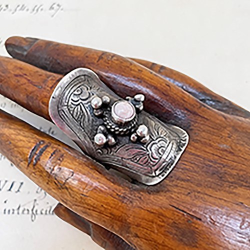 19th c Afghan etched Silver saddle Ring - c 1880