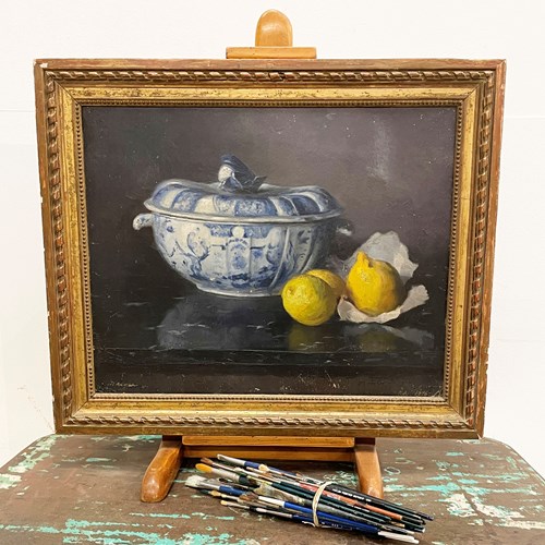 French Still Life, Blue And White Tureen, Signed And Dated