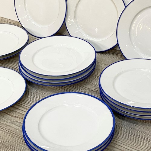 Set 17 French 19Th C Plates With Blue Border C 1890