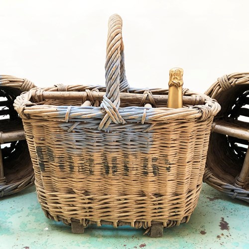 3 X French Bottle Baskets From The Champagne Area - Circa 1920