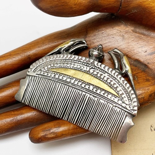 19th c Indian Small Silver Comb with Scent Holder