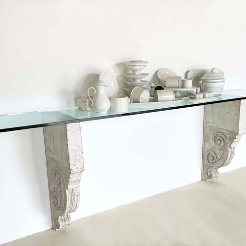 Long 19Th C Console With Carved Corbels