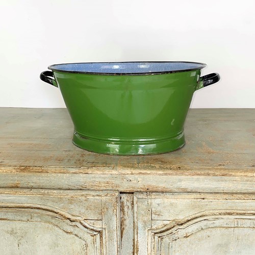20Th Century French Green Oval Enamel Bowl