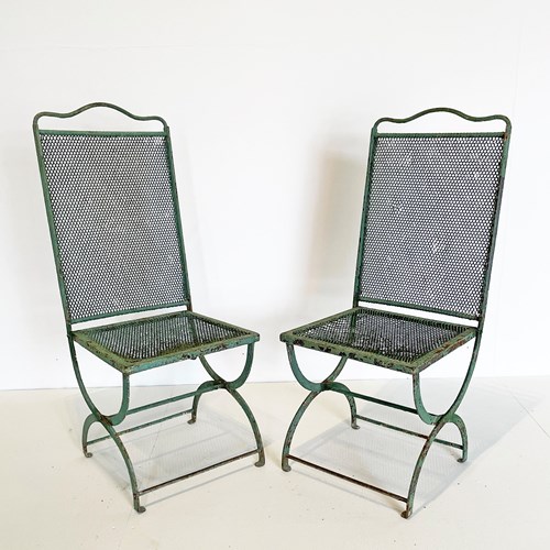 Pr. 19Th C French Iron Mesh Folding Chairs