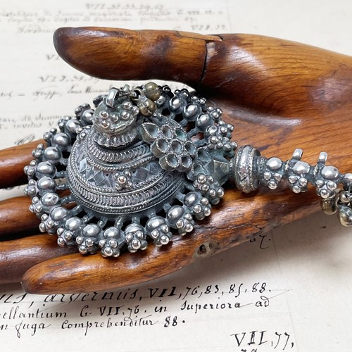 Small 19th c Indian Antique Silver Hand mirror 