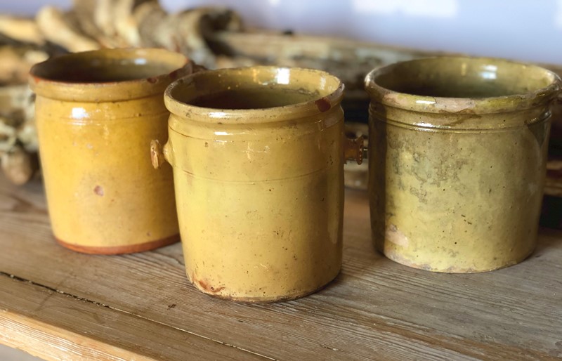 3 French Yellow Glazed Jars with handles - c 1830-appley-hoare-mediumyellowjars-main-637107311722405400.jpg