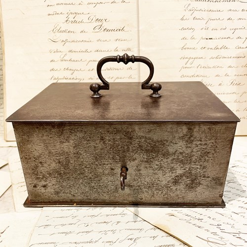19Th C French Iron Money Box With Decorative Handle