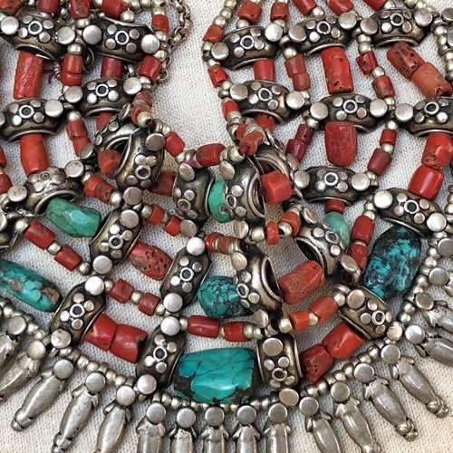 Nepalese Coral And Turquoise Silver Necklace 