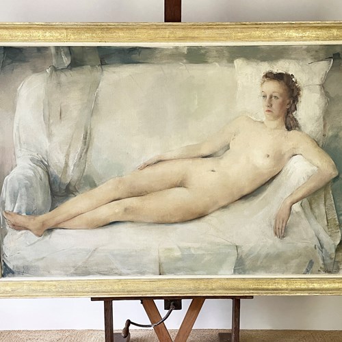 Large 20Th C Belgian Oil On Canvas Nude Painting