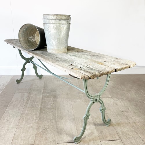 French Cast Iron Table With Old Worn Top - C 1900