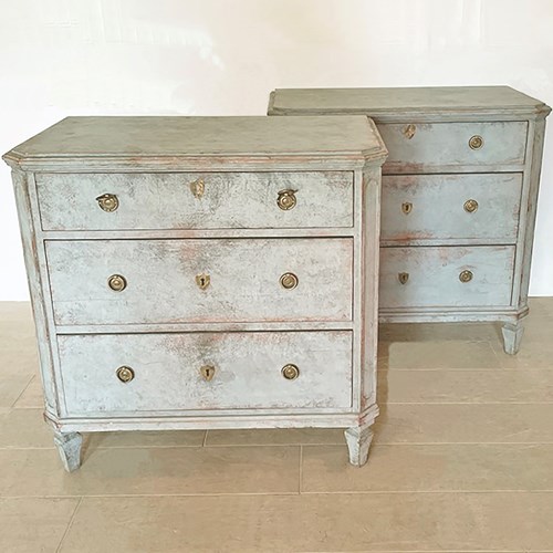 Pair Of Small Swedish 19Th Century Gustavian Style Chests Of Drawers