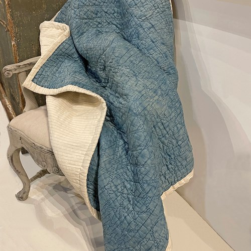 French Early 20Th C Blue Quilt - C 1910