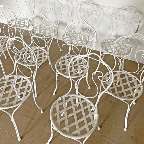 Set Of 12 French Early 20Th C Iron Garden Chairs - Circa 1930