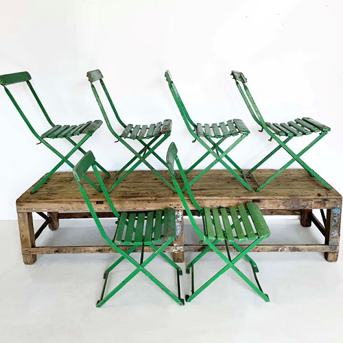 Set Of Six Early 20Th Century English Folding Garden Chairs