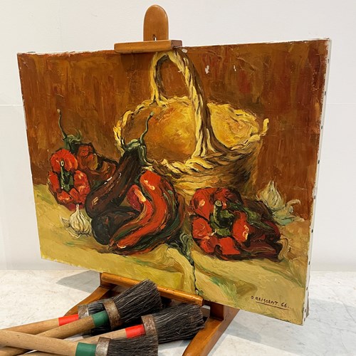 French Still Life Of Peppers And Aubergines C. 1960