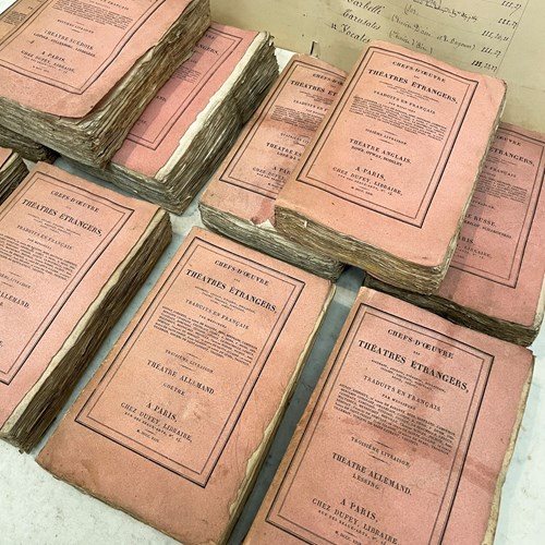 Set Of 10 Orange 19Th C French Books - 1822