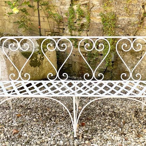 French 19Th C White Wrought Iron Garden Seat