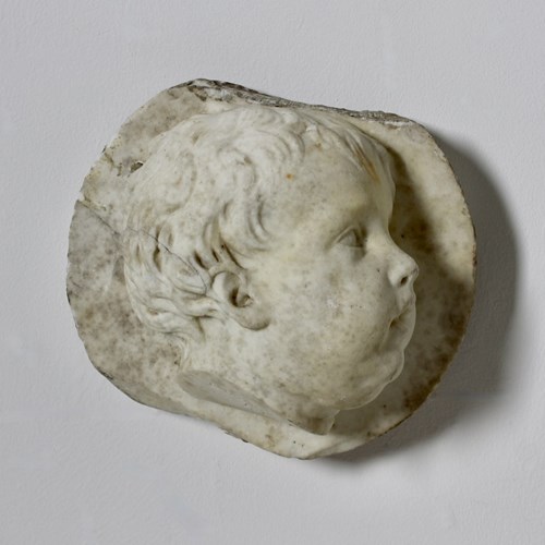 Carved Marble Childs Face Tablet By L D Calvert 1878