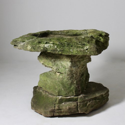 Victorian Large Scale Carved Stone Rustic Form Bird Bath / Fountain