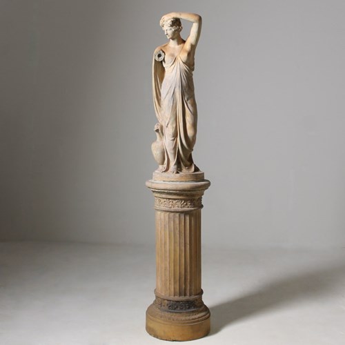 19Th Century Terracotta Classical Figure On Pedestal