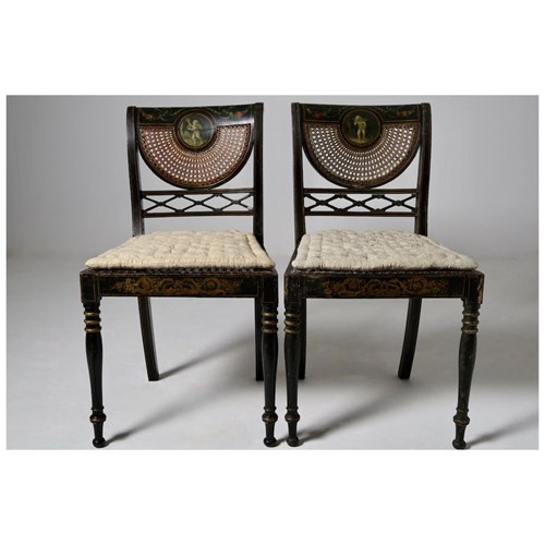 Pair Of Late Regency Original Painted Side Chairs