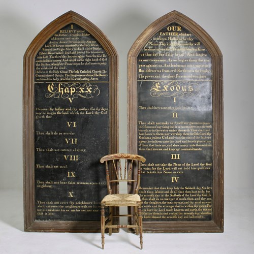 Large Pair Of 19Th Century Toleware Lords Prayer / Ten Commandments