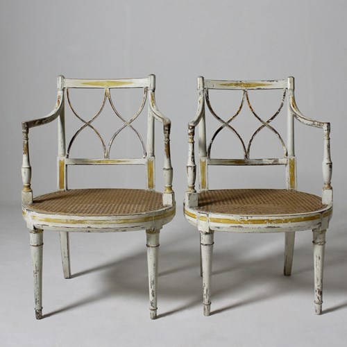 Pair Of George Iii Original Painted Armchairs