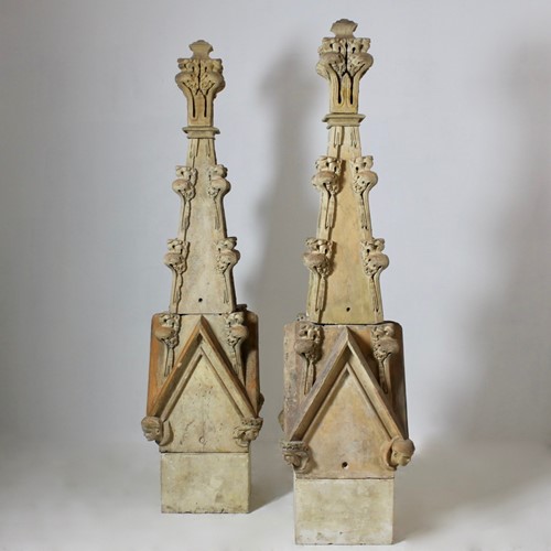 Pair Of Very Large Coade Stone Gothic Pinnacles 