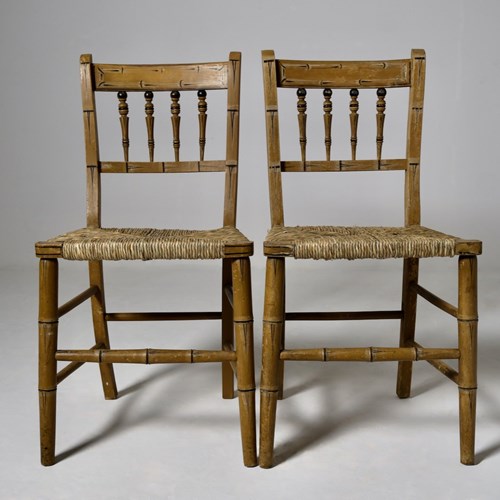 Pair Of Regency Original Painted Faux Bamboo Side Chairs