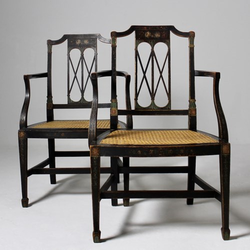 Pair Of George Iii Original Painted Armchairs