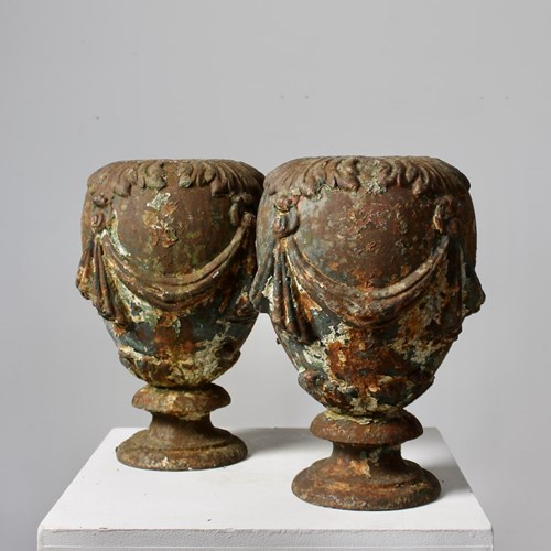 Pair Of Early 19Th Century Cast Iron Garden Urns