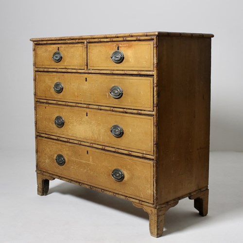 Regency Original Painted Pine Faux Bamboo Chest Of Drawers