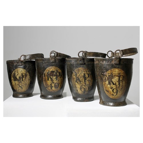 Set Of Four George Iii Country House Leather Fire Buckets