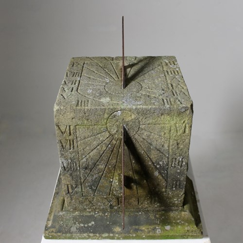 19Th Century Carved Stone Dual Faceted Mathematical Sundial