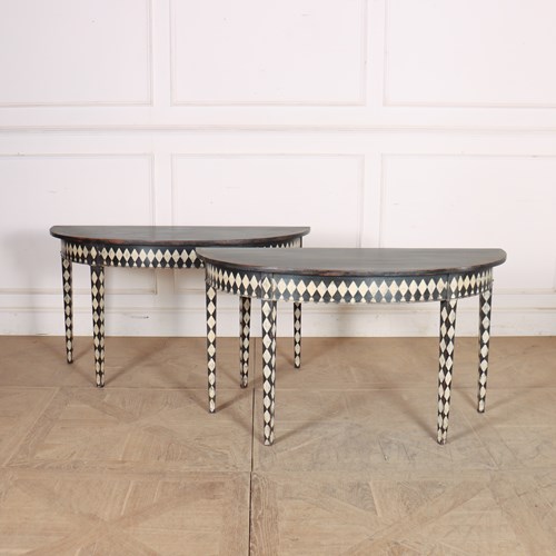 Pair Of English Demi-Lune Console Tables
