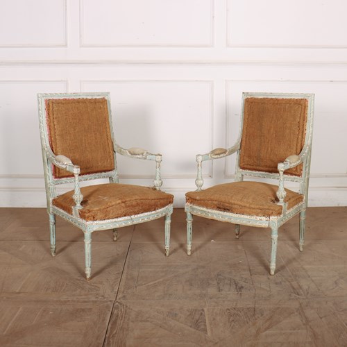 Pair Of Original Painted French Fauteuils