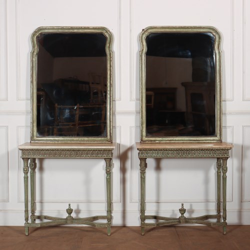 Pair Of Italian Console Tables And Hanging Mirrors